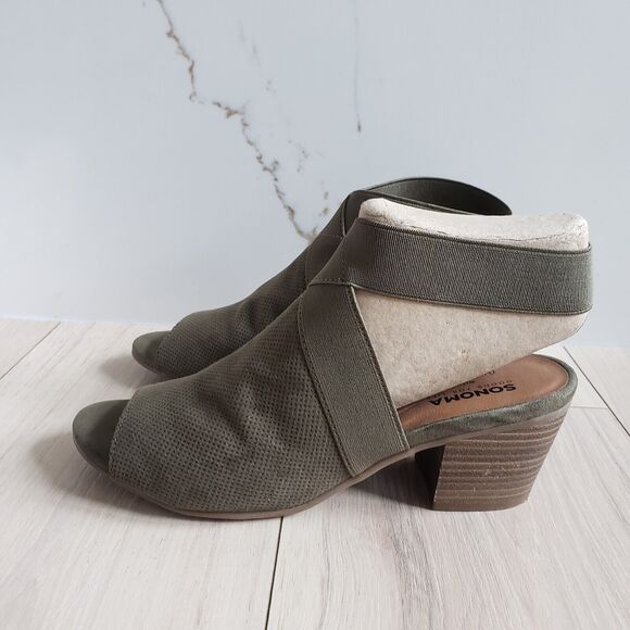 Sonoma Open Toe Block Heels Women 8.5 Army Green Shoes Stonefish Ankle Boots - Picture 3 of 9